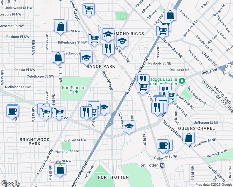 map of restaurants, bars, coffee shops, grocery stores, and more near 5 McDonald Place Northeast in Washington