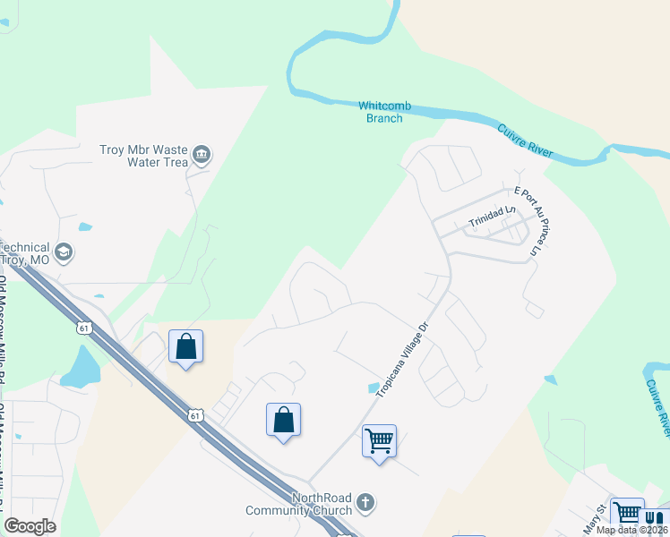 map of restaurants, bars, coffee shops, grocery stores, and more near 337 Santa Cruz Drive in Moscow Mills