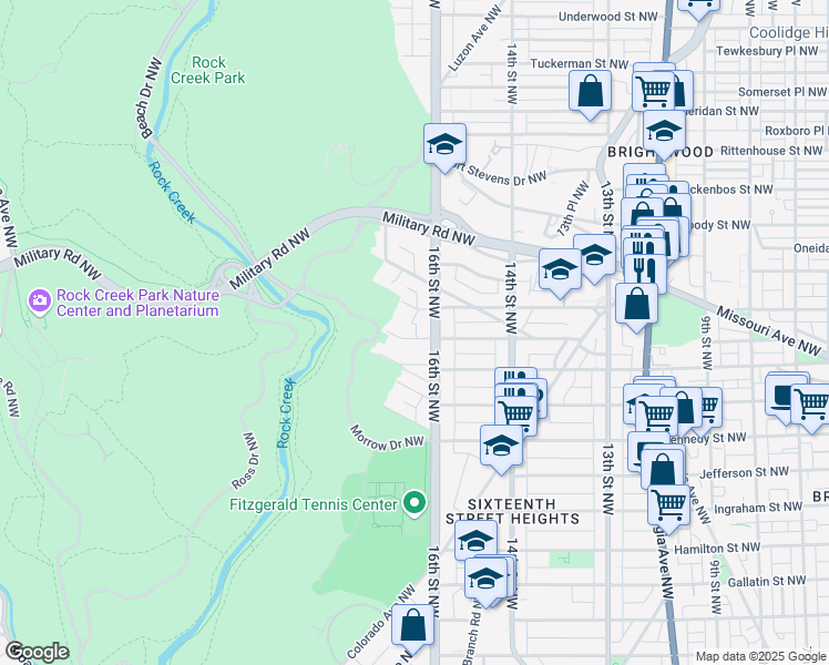 map of restaurants, bars, coffee shops, grocery stores, and more near 1619 Montague Street Northwest in Washington