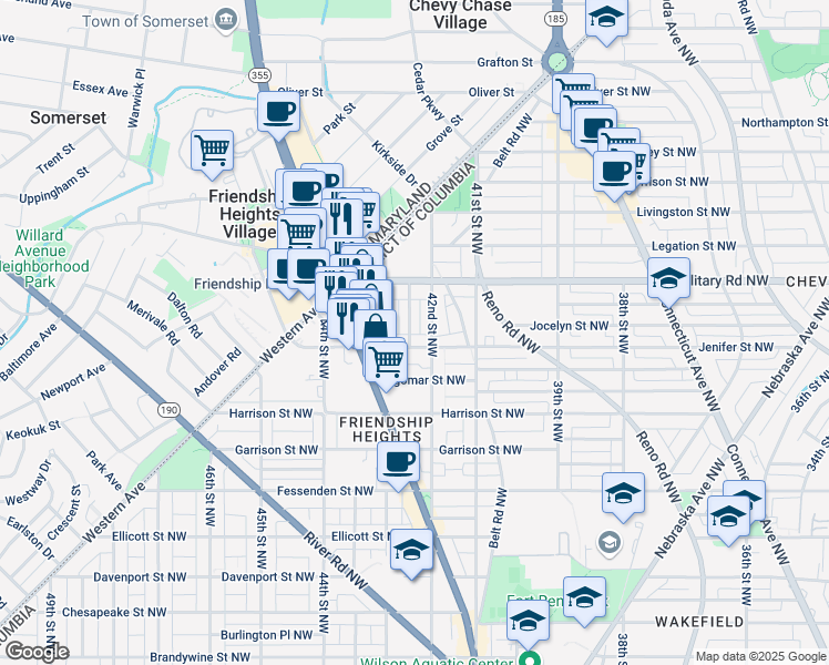 map of restaurants, bars, coffee shops, grocery stores, and more near 5311 42nd Place Northwest in Washington