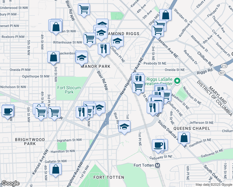 map of restaurants, bars, coffee shops, grocery stores, and more near 101 Independence Avenue Southeast in Washington