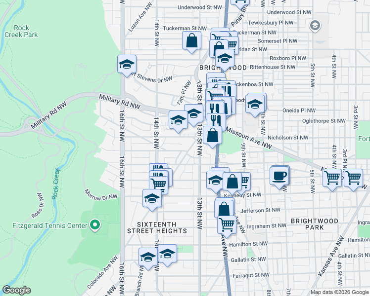 map of restaurants, bars, coffee shops, grocery stores, and more near 1337 Montague Street Northwest in Washington