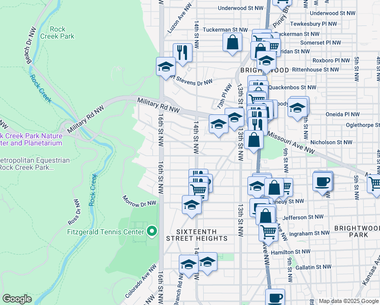 map of restaurants, bars, coffee shops, grocery stores, and more near 1407 Montague Street Northwest in Washington