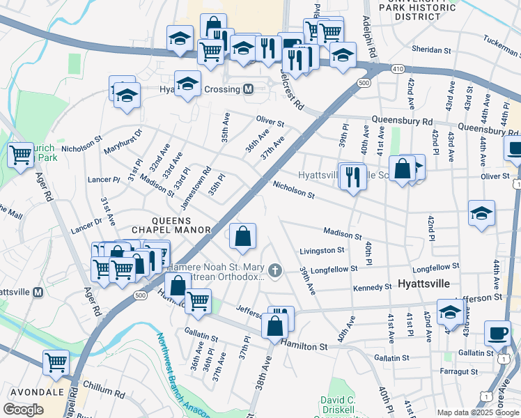 map of restaurants, bars, coffee shops, grocery stores, and more near 101 Independence Avenue Southeast in Washington