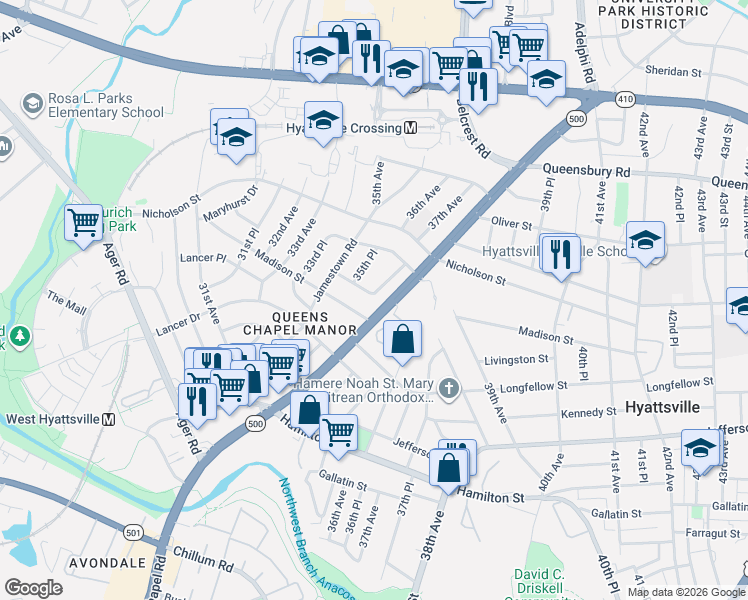 map of restaurants, bars, coffee shops, grocery stores, and more near 101 Independence Avenue Southeast in Washington