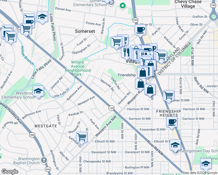 map of restaurants, bars, coffee shops, grocery stores, and more near 5110 Westport Rd in Chevy Chase
