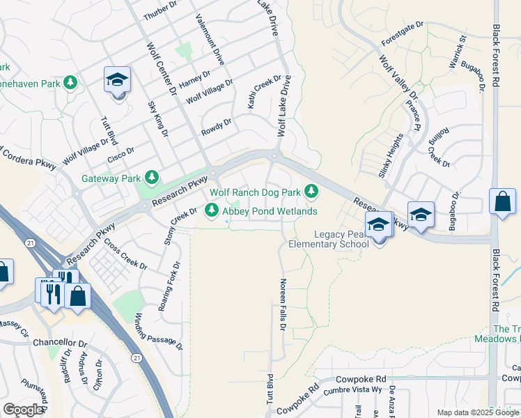 map of restaurants, bars, coffee shops, grocery stores, and more near 8814 Wolf Lake Drive in Colorado Springs
