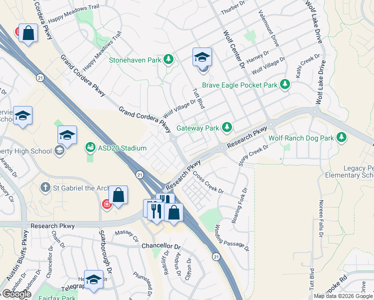 map of restaurants, bars, coffee shops, grocery stores, and more near 5511 Sunrise Mesa Drive in Colorado Springs