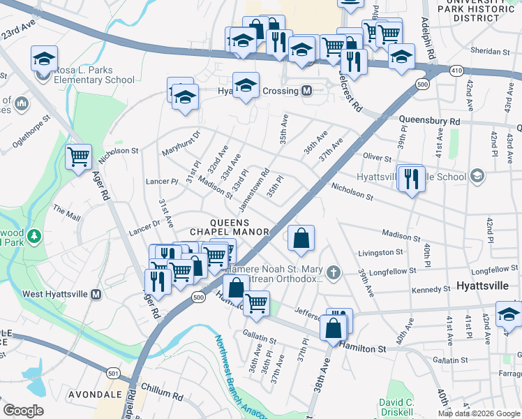 map of restaurants, bars, coffee shops, grocery stores, and more near 101 Independence Avenue Southeast in Washington