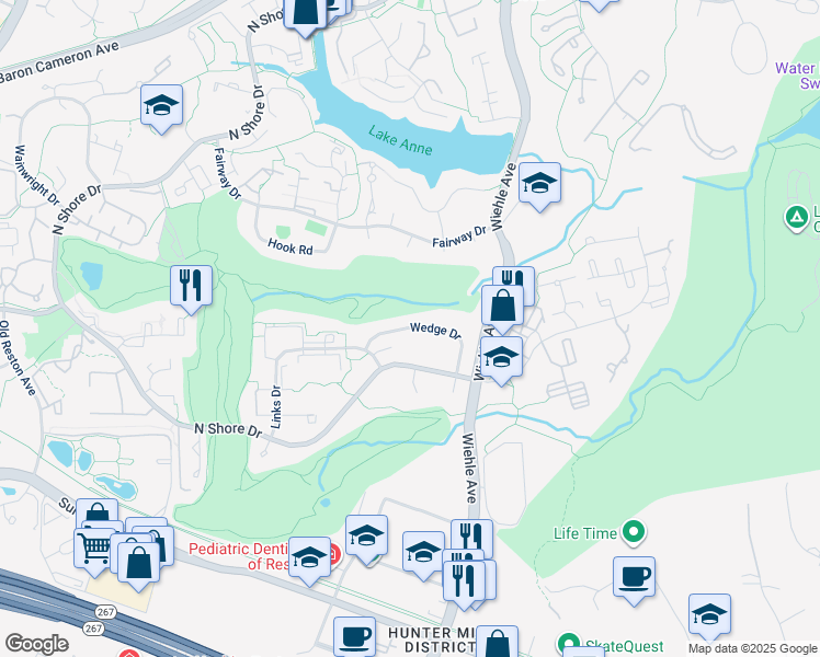 map of restaurants, bars, coffee shops, grocery stores, and more near 1855 Saint Francis Street in Reston