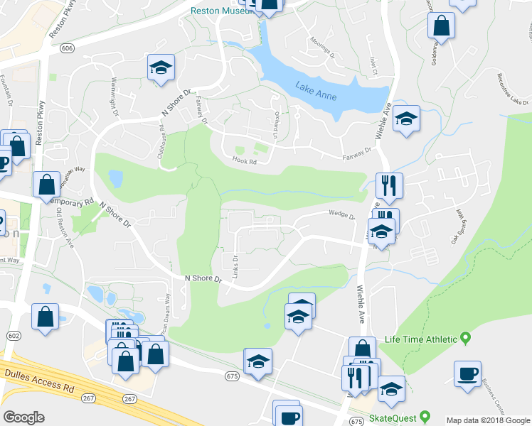 map of restaurants, bars, coffee shops, grocery stores, and more near 11360 Links Drive in Reston