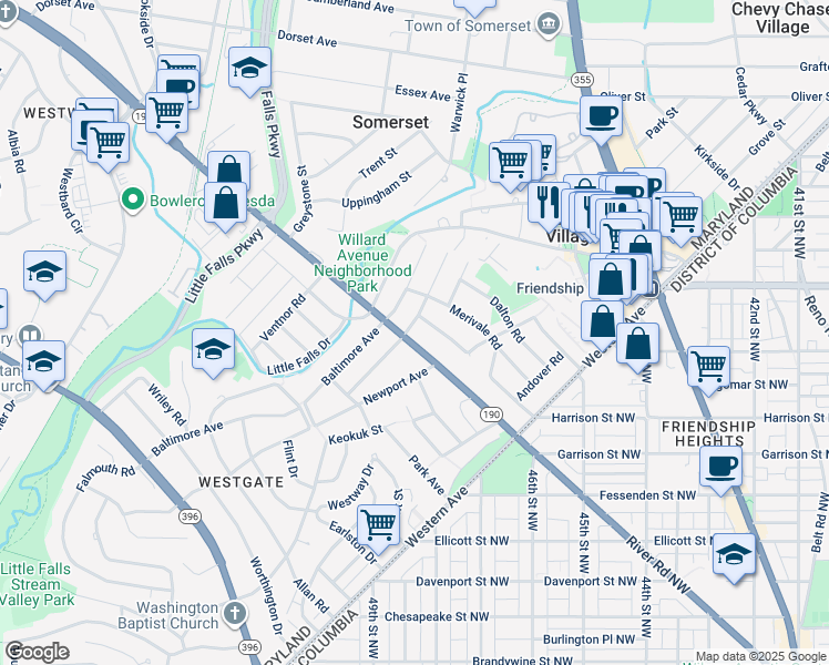 map of restaurants, bars, coffee shops, grocery stores, and more near 5201 Saratoga Avenue in Chevy Chase