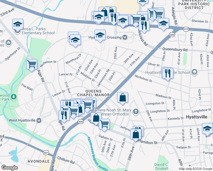 map of restaurants, bars, coffee shops, grocery stores, and more near 101 Independence Avenue Southeast in Washington