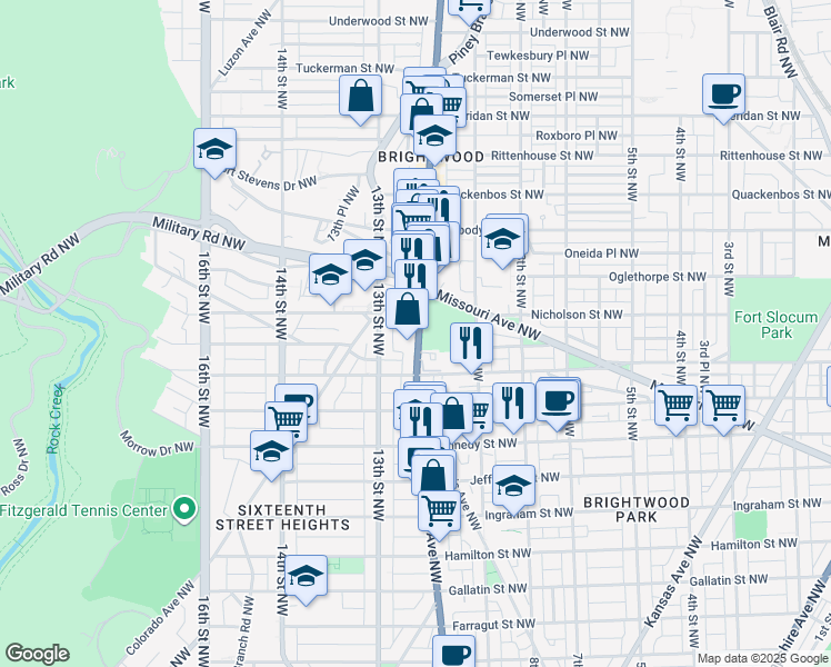 map of restaurants, bars, coffee shops, grocery stores, and more near 5756 U.S. 29 in Washington