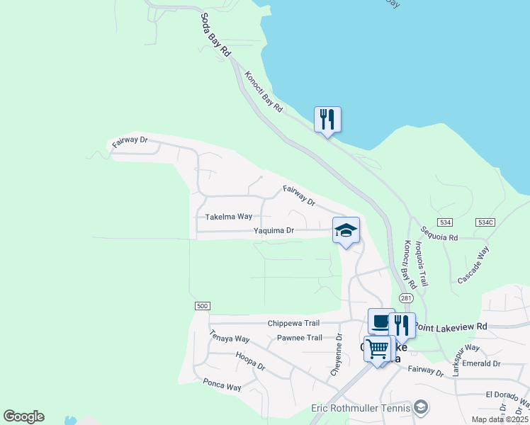 map of restaurants, bars, coffee shops, grocery stores, and more near 9252 Takelma Court in Kelseyville