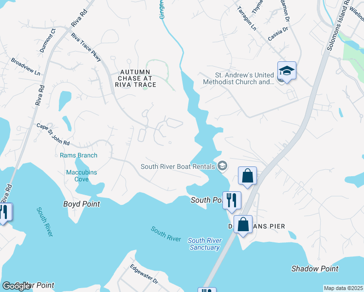map of restaurants, bars, coffee shops, grocery stores, and more near 3000 River Crescent Drive in Annapolis