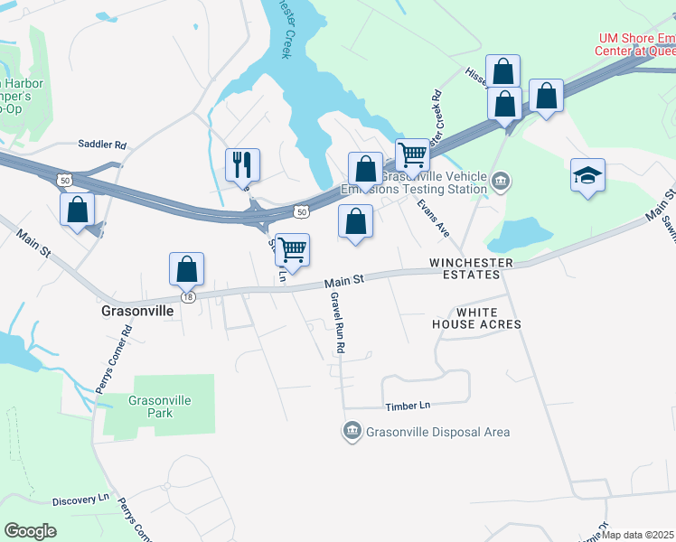 map of restaurants, bars, coffee shops, grocery stores, and more near 4825 Main St in Grasonville
