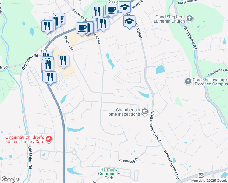 map of restaurants, bars, coffee shops, grocery stores, and more near 1632 Corinthian Drive in Florence
