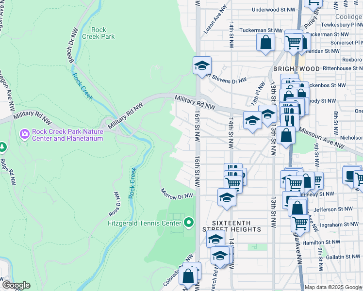 map of restaurants, bars, coffee shops, grocery stores, and more near 1631 Montague Street Northwest in Washington