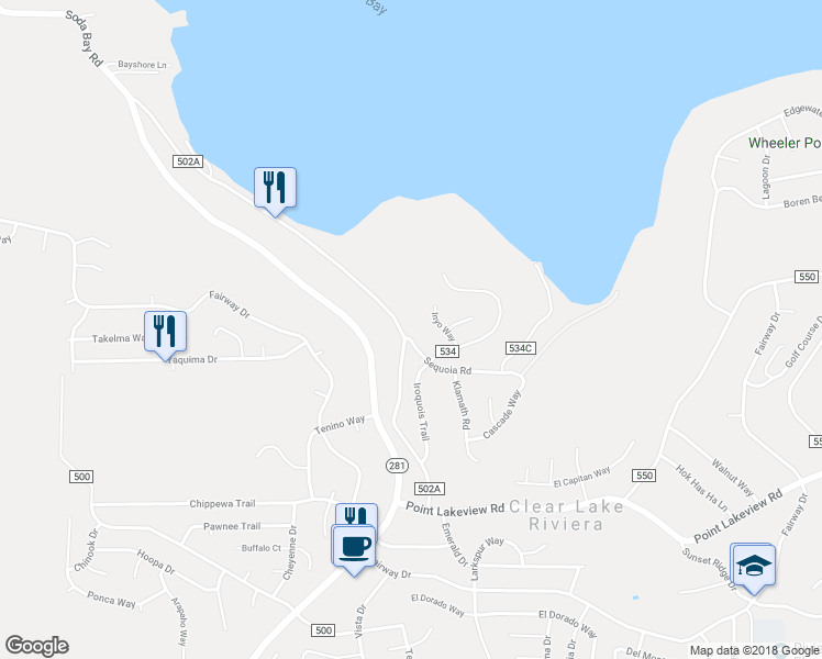 map of restaurants, bars, coffee shops, grocery stores, and more near 9708 Sequoia Road in Kelseyville