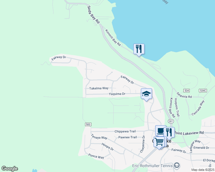 map of restaurants, bars, coffee shops, grocery stores, and more near 9182 Takelma Way in Kelseyville