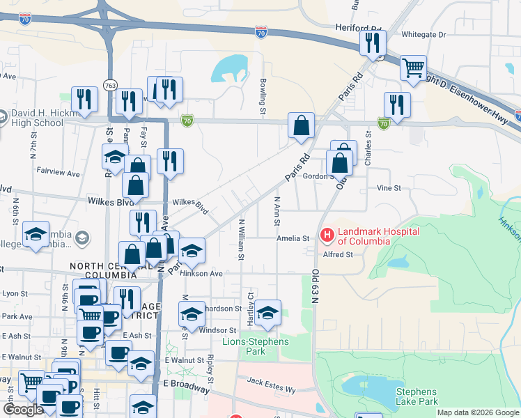 map of restaurants, bars, coffee shops, grocery stores, and more near 803 Mount Vernon Avenue in Columbia