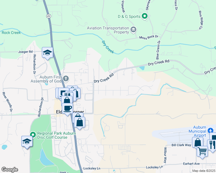 map of restaurants, bars, coffee shops, grocery stores, and more near 3905 Creekside Place in Auburn