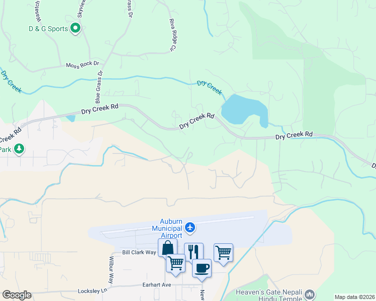 map of restaurants, bars, coffee shops, grocery stores, and more near 12989 Windsong Court in Auburn