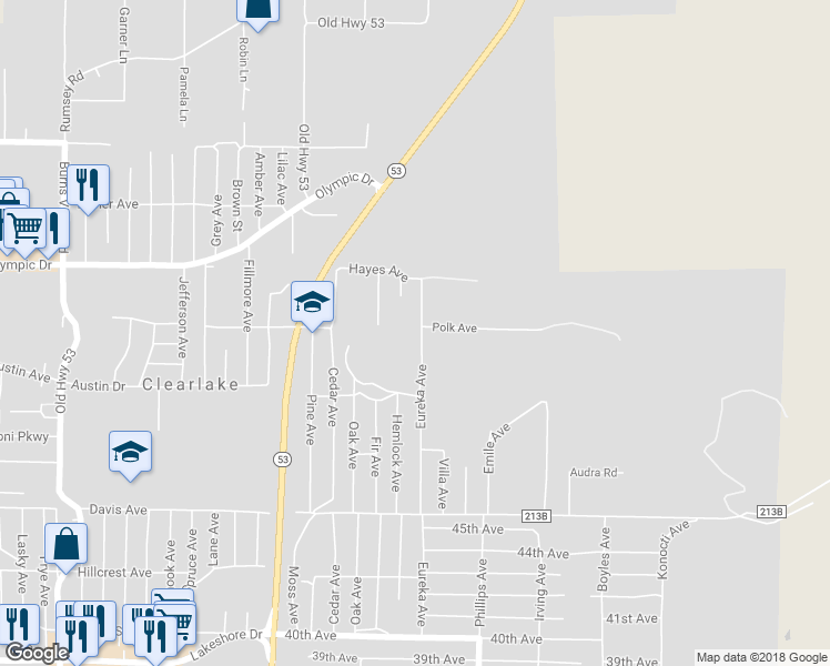 map of restaurants, bars, coffee shops, grocery stores, and more near 3631 Eureka Avenue in Clearlake