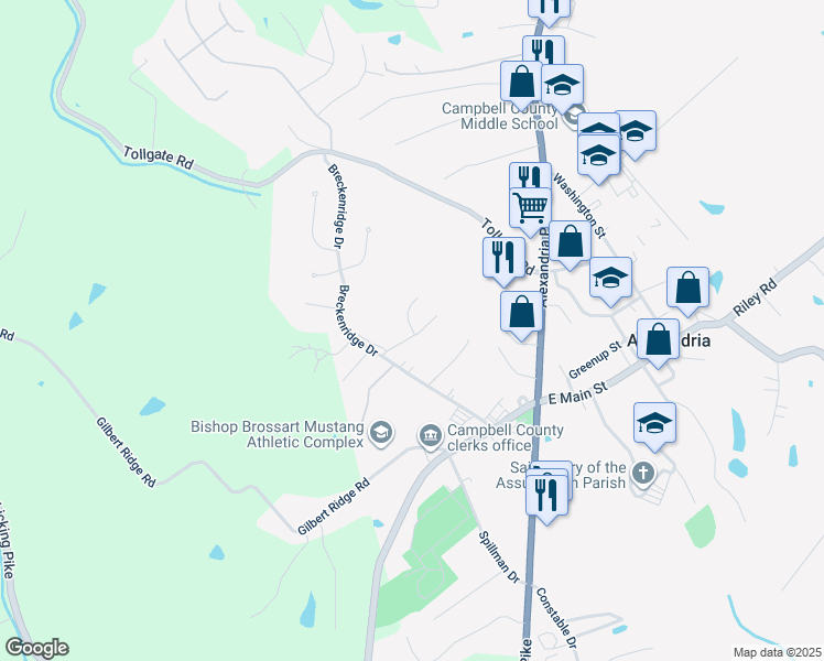 map of restaurants, bars, coffee shops, grocery stores, and more near 106 Breckenridge Road in Alexandria