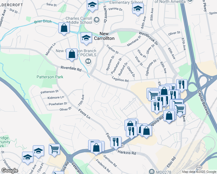 map of restaurants, bars, coffee shops, grocery stores, and more near 5702 67th Ave in New Carrollton