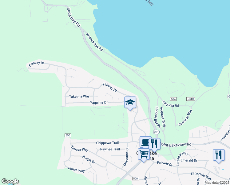 map of restaurants, bars, coffee shops, grocery stores, and more near 9421 Fairway Drive in Kelseyville
