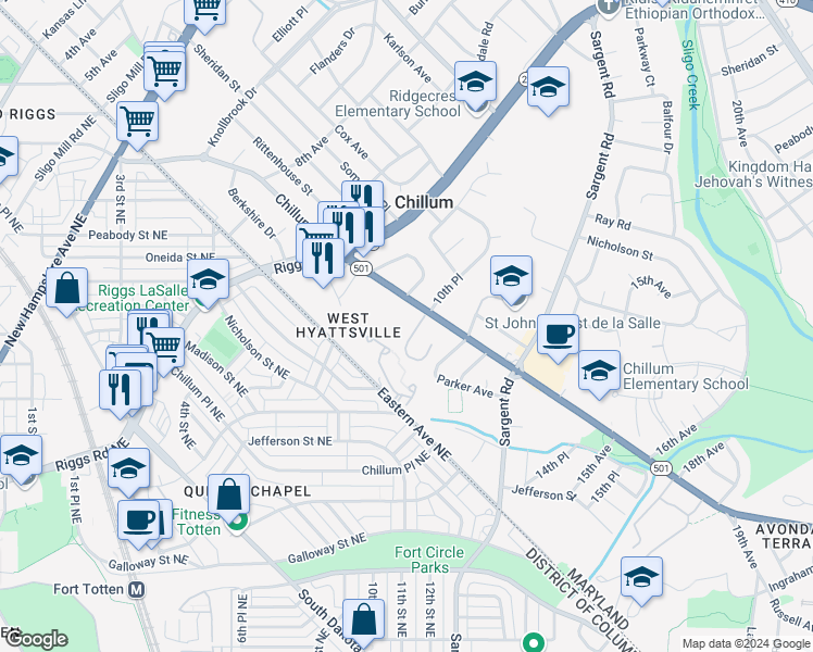map of restaurants, bars, coffee shops, grocery stores, and more near 101 Independence Avenue Southeast in Washington