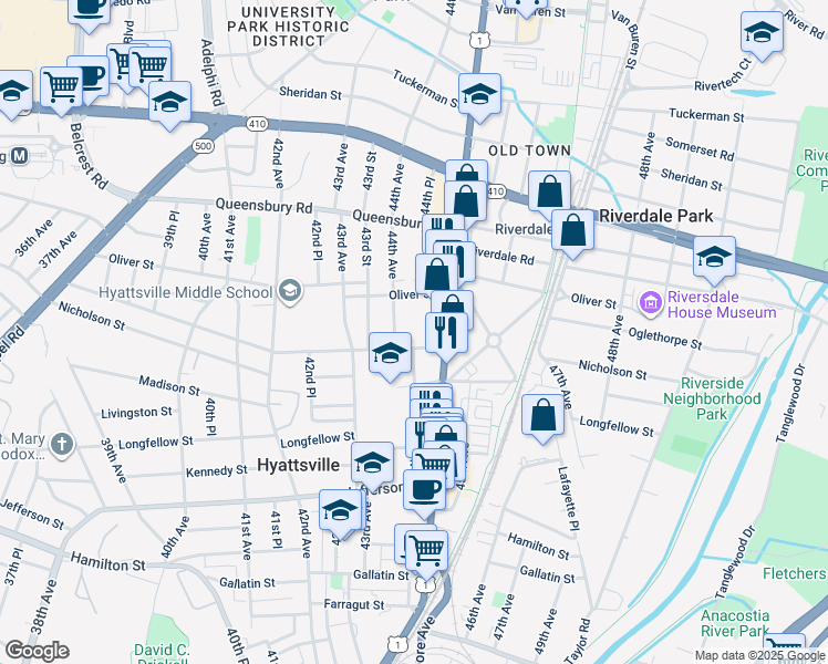 map of restaurants, bars, coffee shops, grocery stores, and more near 101 Independence Avenue Southeast in Washington