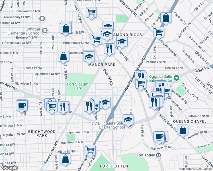 map of restaurants, bars, coffee shops, grocery stores, and more near 101 Independence Avenue Southeast in Washington