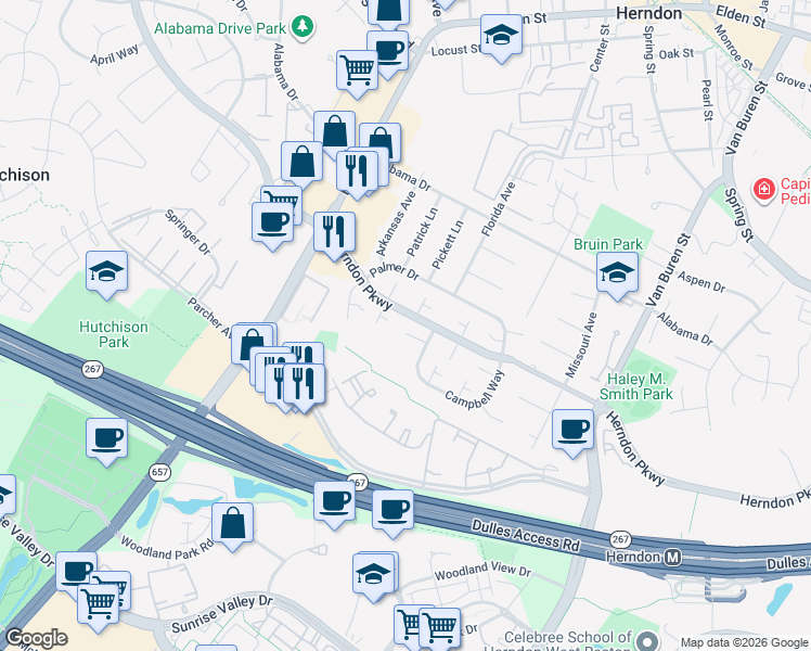 map of restaurants, bars, coffee shops, grocery stores, and more near 816 Sycamore Court in Herndon