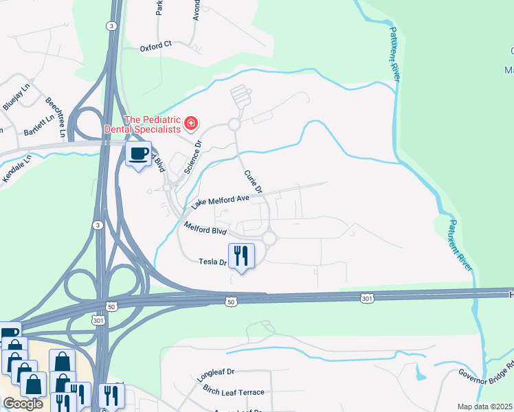 map of restaurants, bars, coffee shops, grocery stores, and more near in Bowie