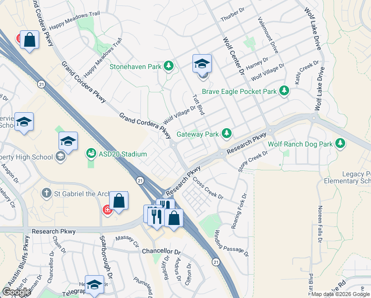 map of restaurants, bars, coffee shops, grocery stores, and more near 5511 Sunrise Mesa Drive in Colorado Springs