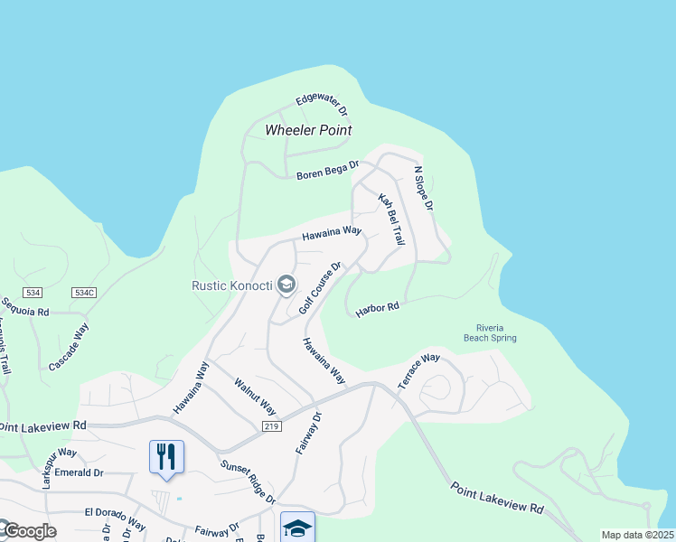 map of restaurants, bars, coffee shops, grocery stores, and more near 4638 Hawaina Way in Kelseyville