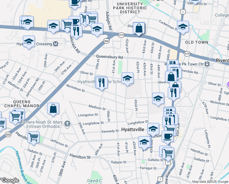map of restaurants, bars, coffee shops, grocery stores, and more near 101 Independence Avenue Southeast in Washington
