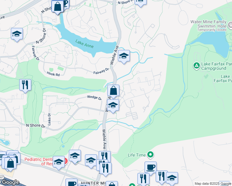 map of restaurants, bars, coffee shops, grocery stores, and more near 1675 Bandit Loop in Reston