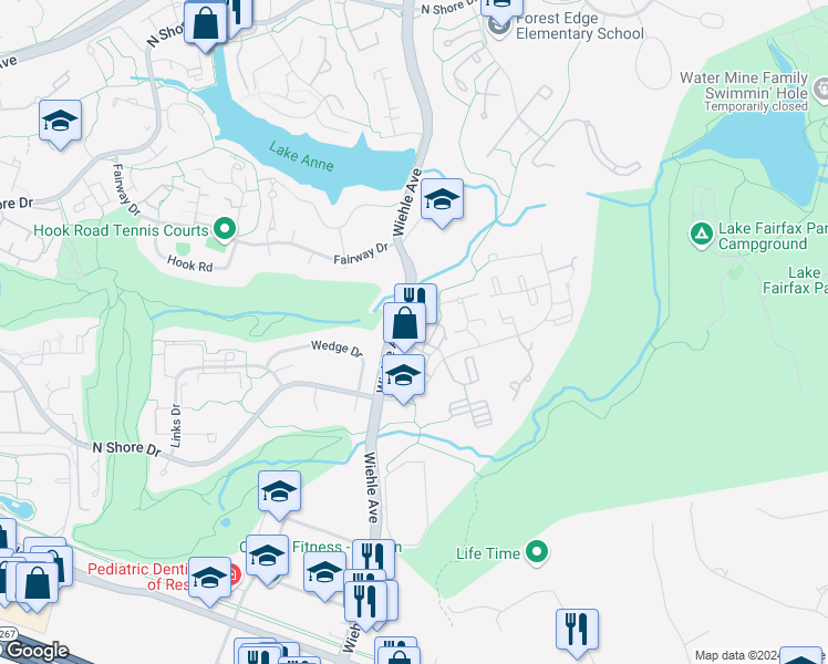 map of restaurants, bars, coffee shops, grocery stores, and more near 1675 Bandit Loop in Reston