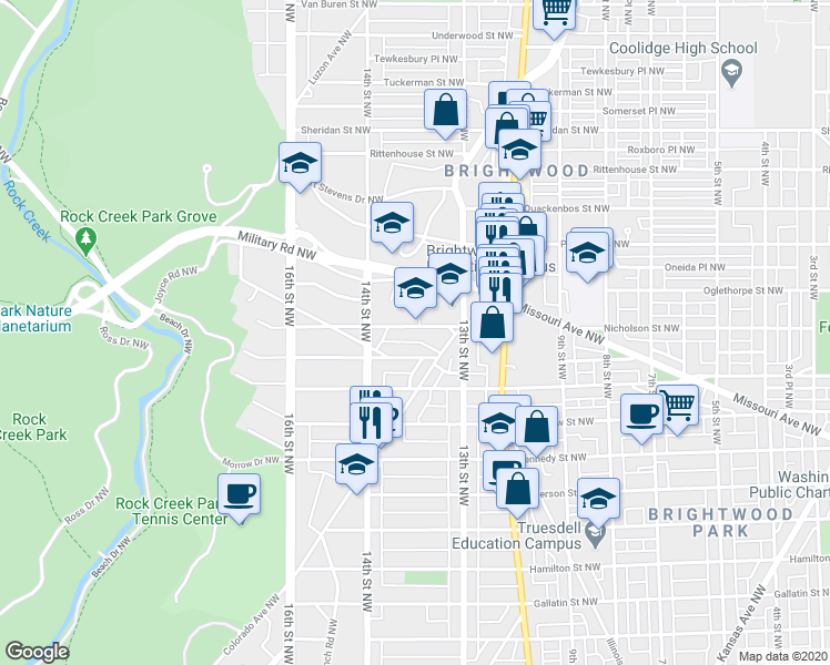 map of restaurants, bars, coffee shops, grocery stores, and more near 1336 Nicholson Street Northwest in Washington