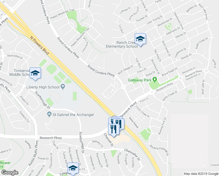 map of restaurants, bars, coffee shops, grocery stores, and more near 8872 Emma Jean Point in Colorado Springs