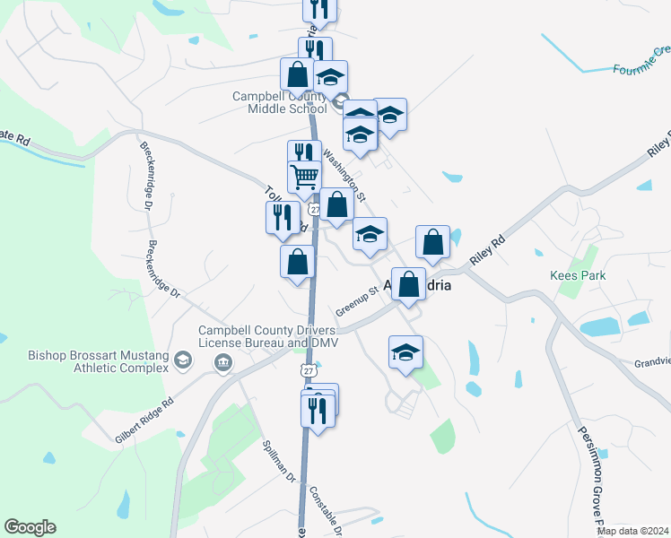 map of restaurants, bars, coffee shops, grocery stores, and more near 114 Greenup Street in Alexandria