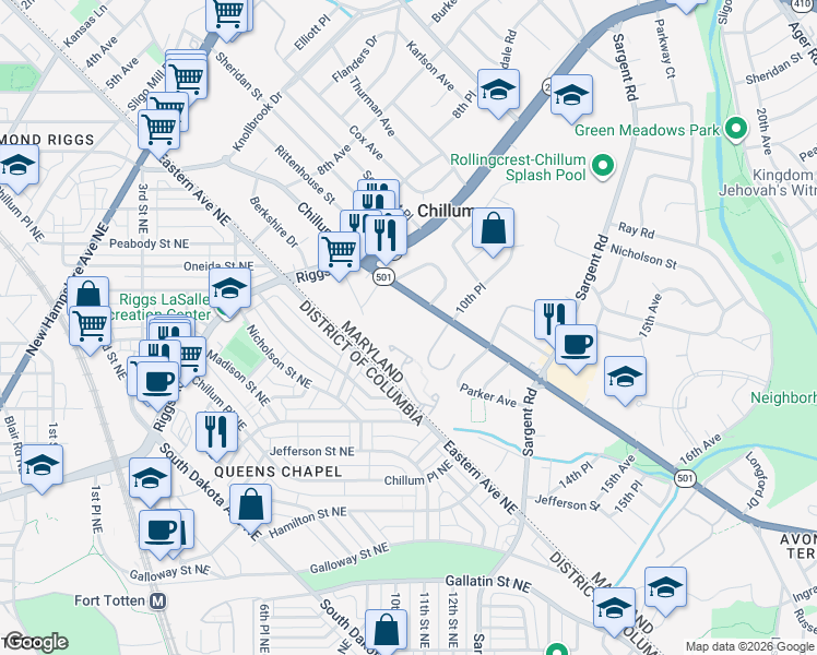 map of restaurants, bars, coffee shops, grocery stores, and more near 101 Independence Avenue Southeast in Washington