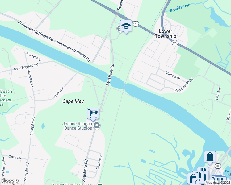 map of restaurants, bars, coffee shops, grocery stores, and more near 969 Seashore Road in Cape May