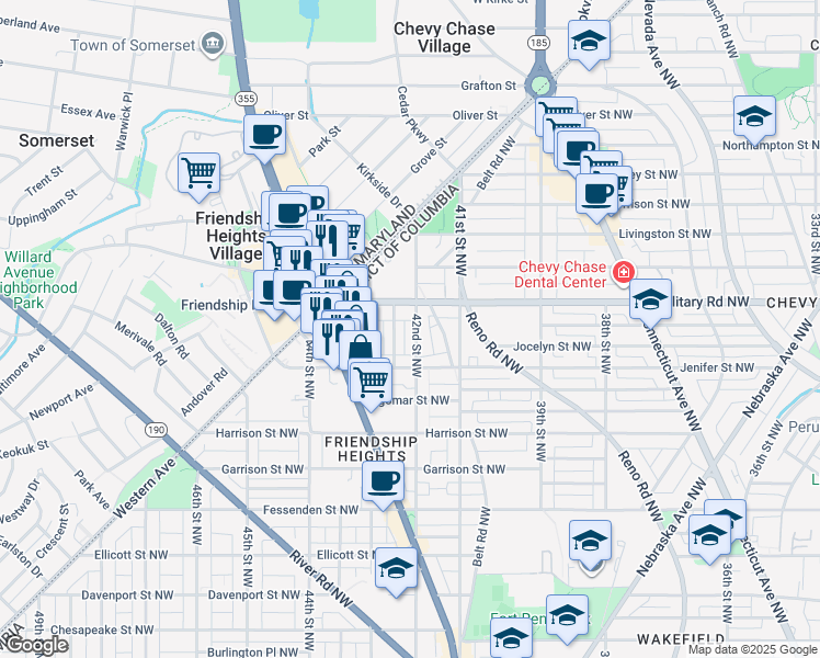 map of restaurants, bars, coffee shops, grocery stores, and more near 5334 42nd Street Northwest in Washington