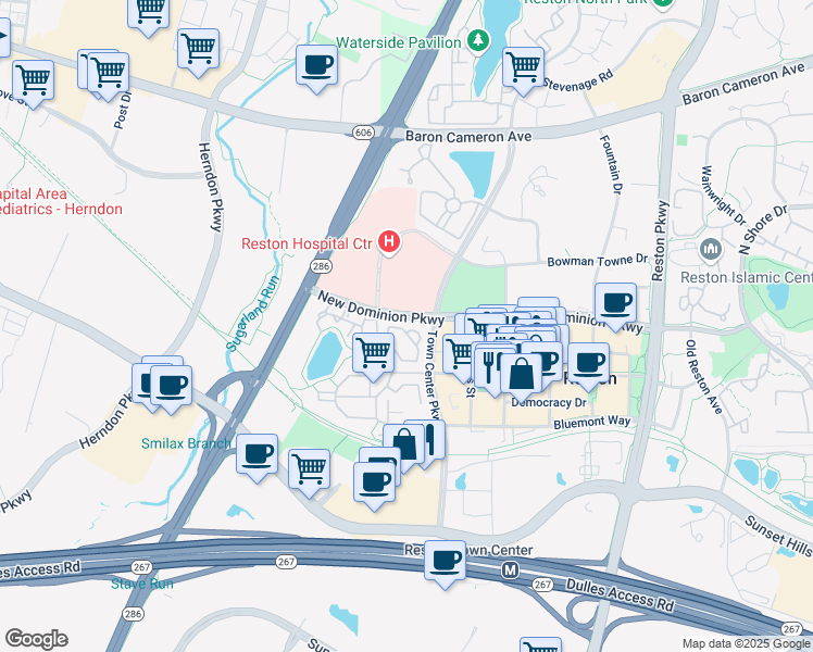 map of restaurants, bars, coffee shops, grocery stores, and more near 12148 Chancery Station Circle in Reston
