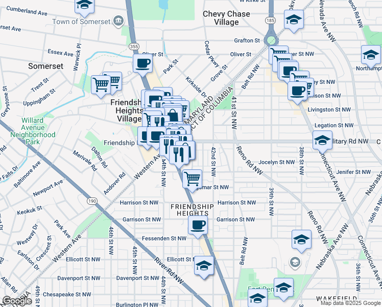 map of restaurants, bars, coffee shops, grocery stores, and more near 5334 43rd Street Northwest in Washington